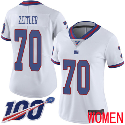 Women New York Giants #70 Kevin Zeitler Limited White Rush Vapor Untouchable 100th Season Football NFL Jersey